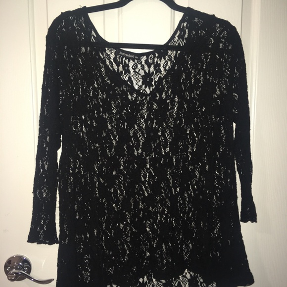Sheer Lace Long Sleeve Flowy Top - Picture 2 of 5
